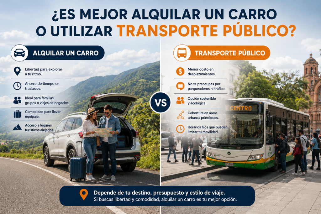 comparación entre alquiler de carros y transporte público en Colombia